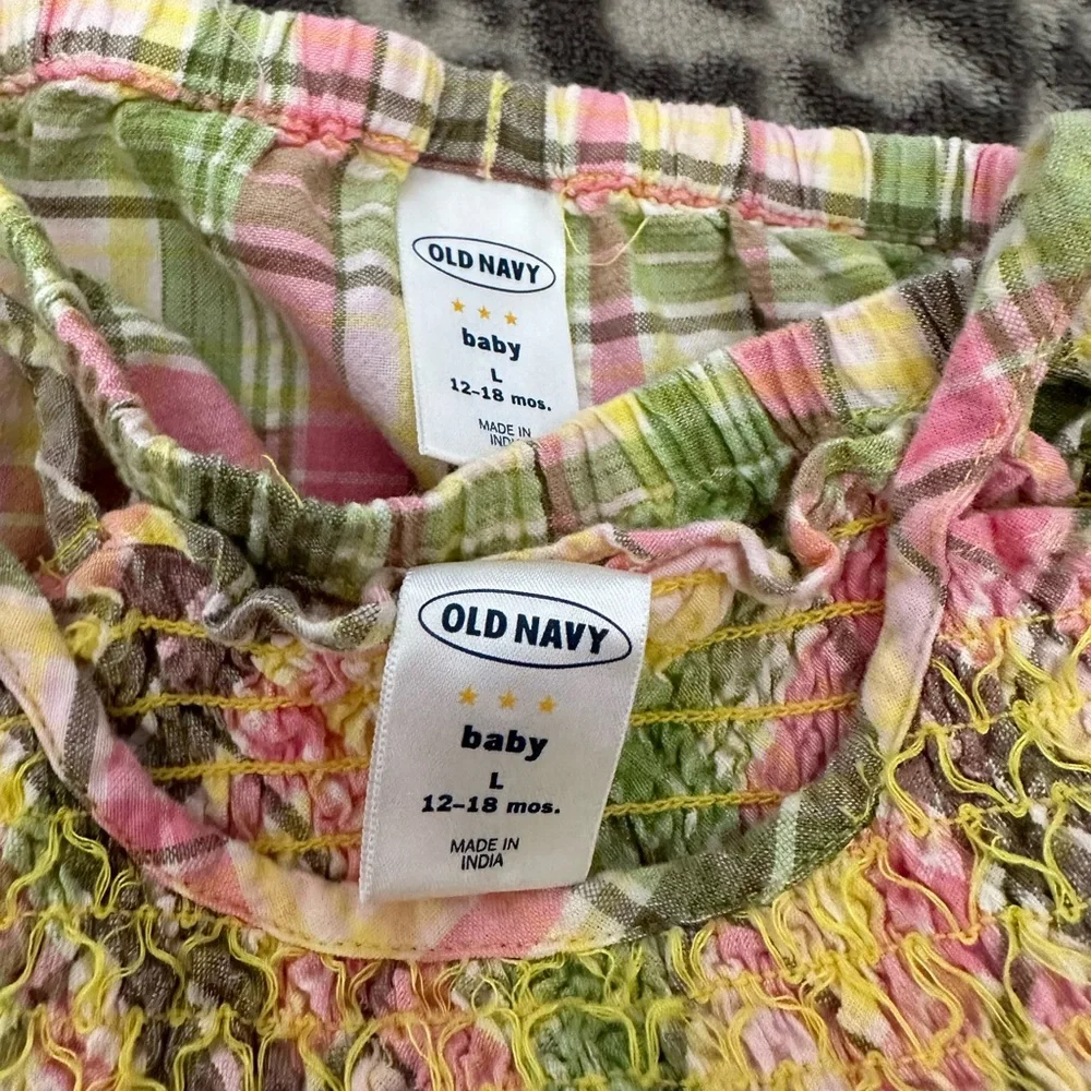 Old Navy Plaid Sundress in Yellow Pink Green Brown Size  Baby Large 12-18 months